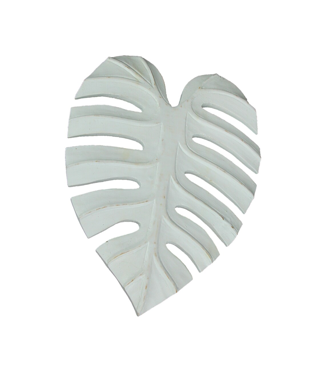 15 Inch White Tropical Leaf Hand Carved Wood Wall Art Hanging Plaque Home Decor